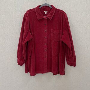 LL Bean Red Corduroy Long Sleeve Cotton Button Up Shirt 266126 Womens size 2X